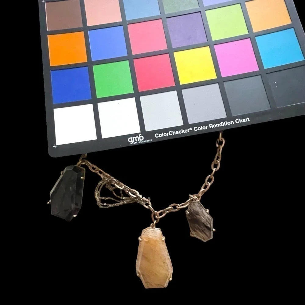 Cool Vintage Gold Large Art Glass Pentagon Chain Statement Necklace 24” S Hook